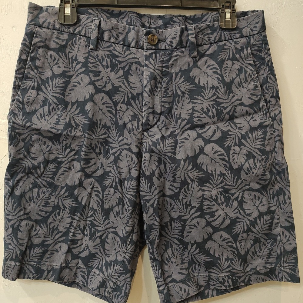 Michael‎ Kors Shorts Men Sz 30 Blue Multi Leaf Print Slash Pocket Regular Fit